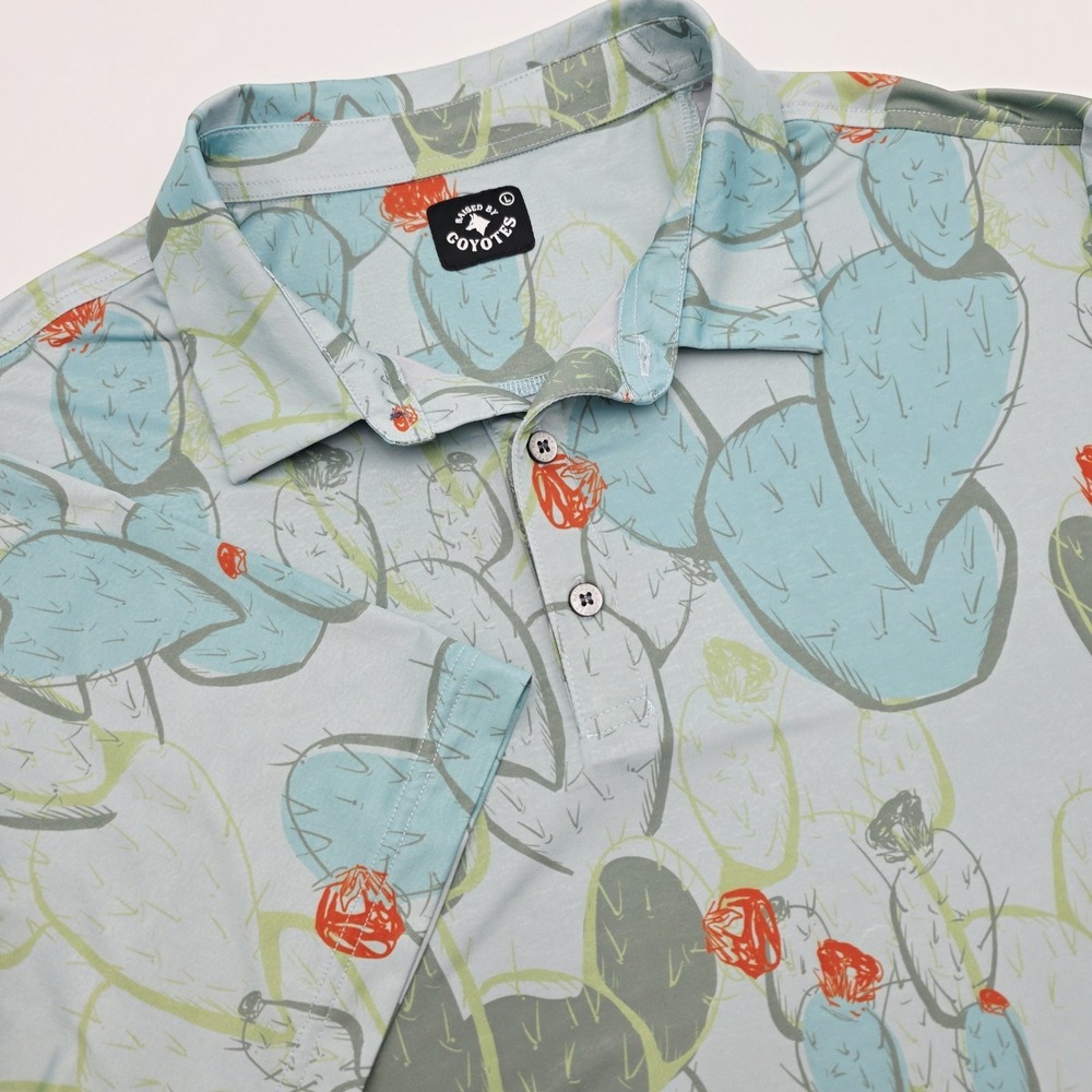 Raised by Coyotes Polo Men's Large Performance Golf Mint Green Cactus‎ Desert